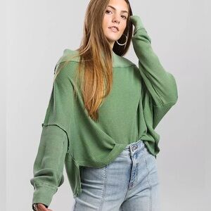 Free People Close To You Waffle Knit Top in Green